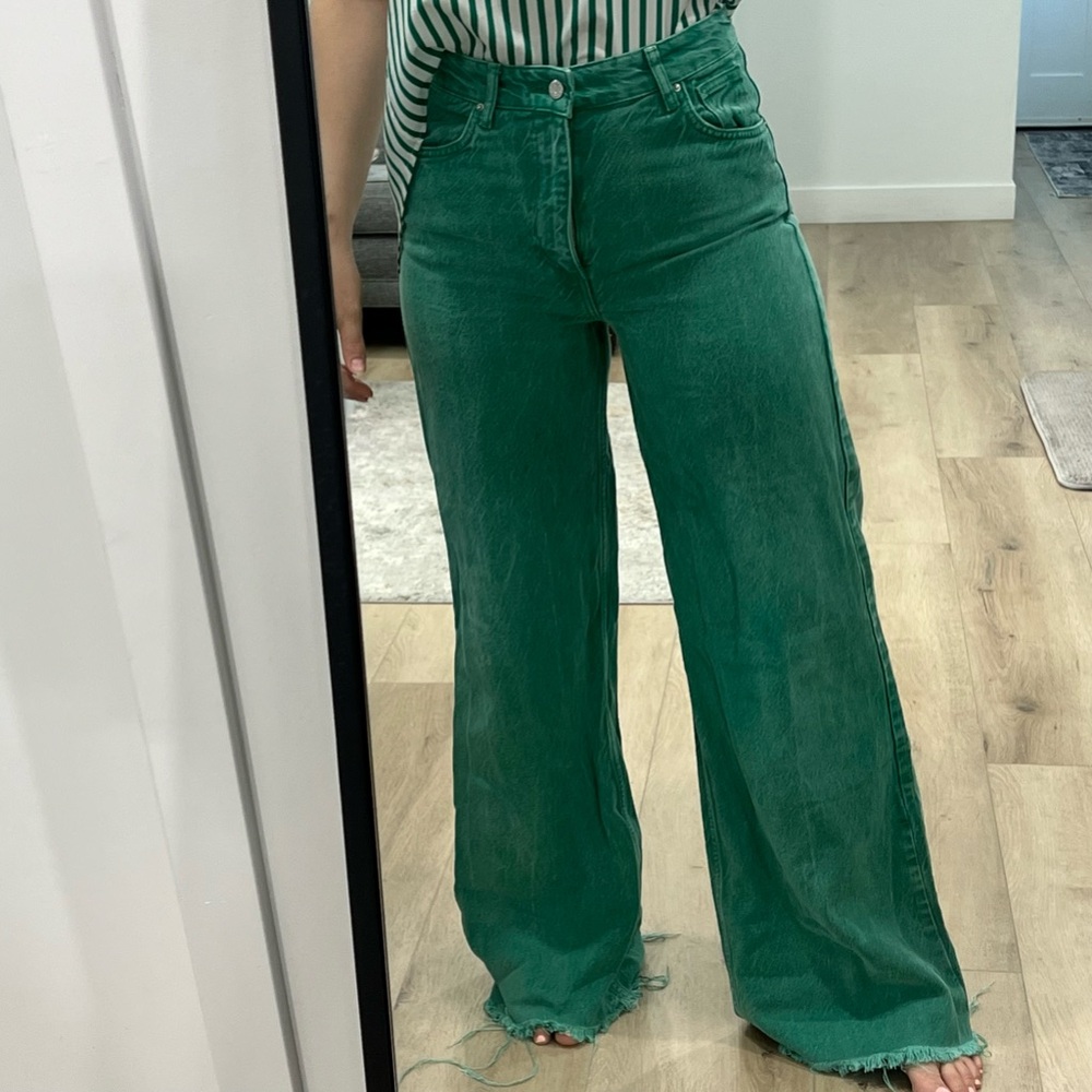 Mango women’s green summer wide leg jeans